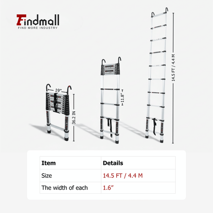 findmall Aluminum Telescoping Ladder with Hooks– Portable Collapsible Extension Ladder with Carry Bag for Home, RV & Outdoor Use