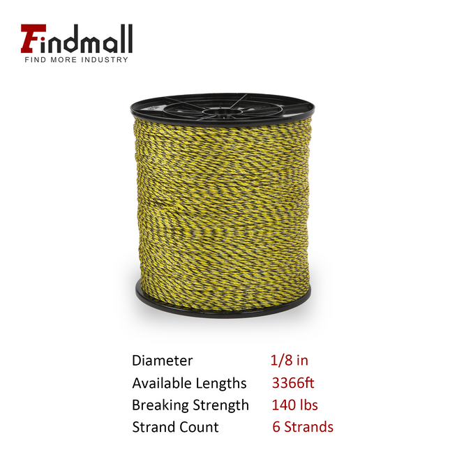 Findmall 1/8" 6-Strand Stainless Steel Electric Fence Wire, Portable Polywire Fencing Rope Line for Horse, Cattle & Livestock