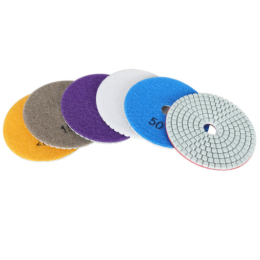 findmall 4 Inch Diamond Polishing Pads with 1Pcs 4 Inch Backer Pad, 7Pcs 50-1500 Grit Polishing Pad Kit Fit for Drill, Grinder, Polisher