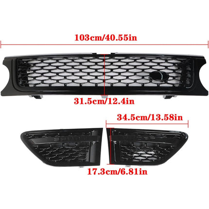 Findmall Front Grille and Side Vent Set for 2010-2013 Land Rover Range Rover Sport L320, Black