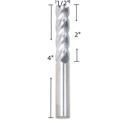 findmall 1/2 Inch Helix Carbide End Mill Tialn Coated 4 Flute 2 Inch Length of Cut Fit for Aluminum Cut Non-Ferrous Metal Upcut CNC Spiral Router Bit