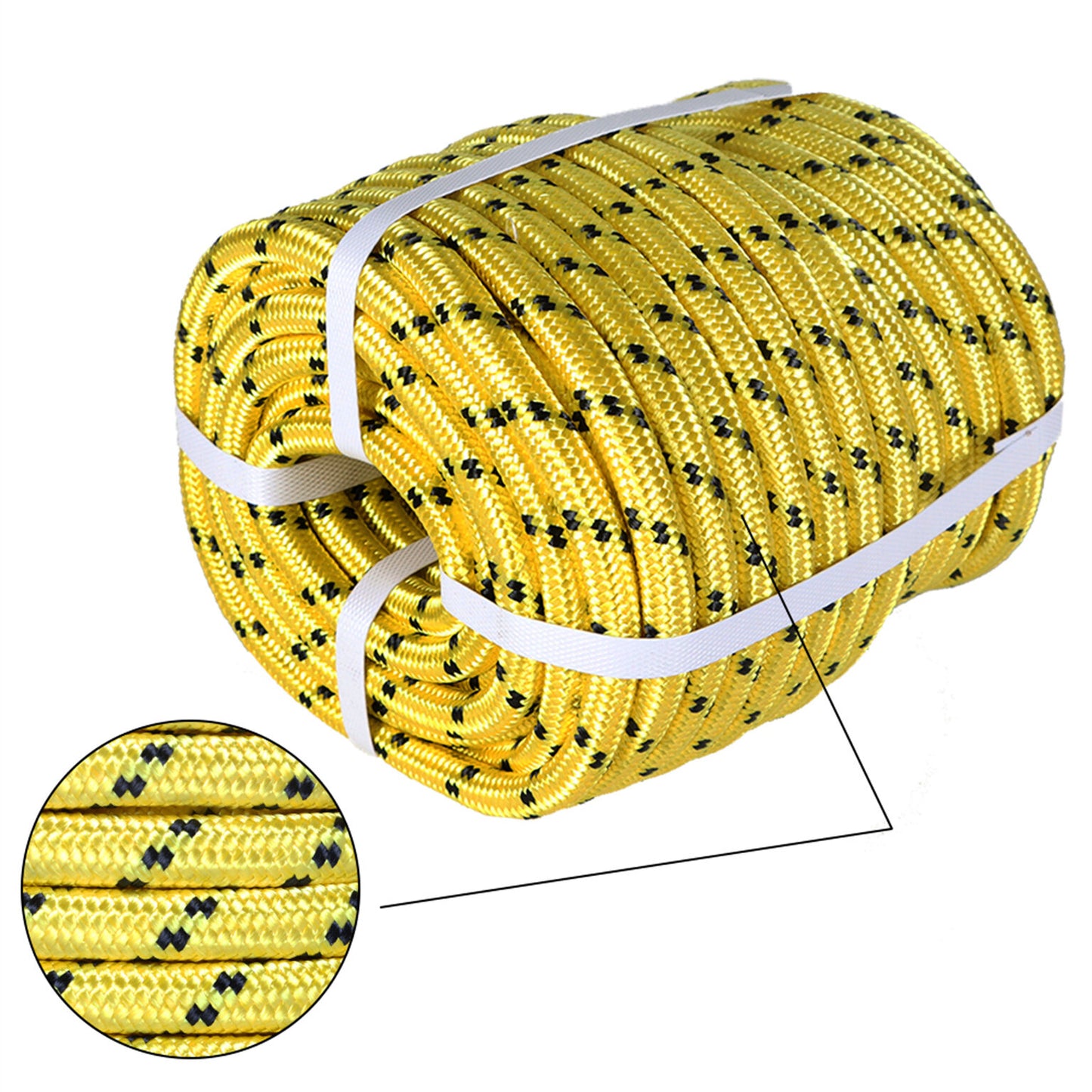 findmall 1/2 Inch Polyester Rope Double Braid Pulling Ropes for Swing Tree Work Yellow 150 Feet