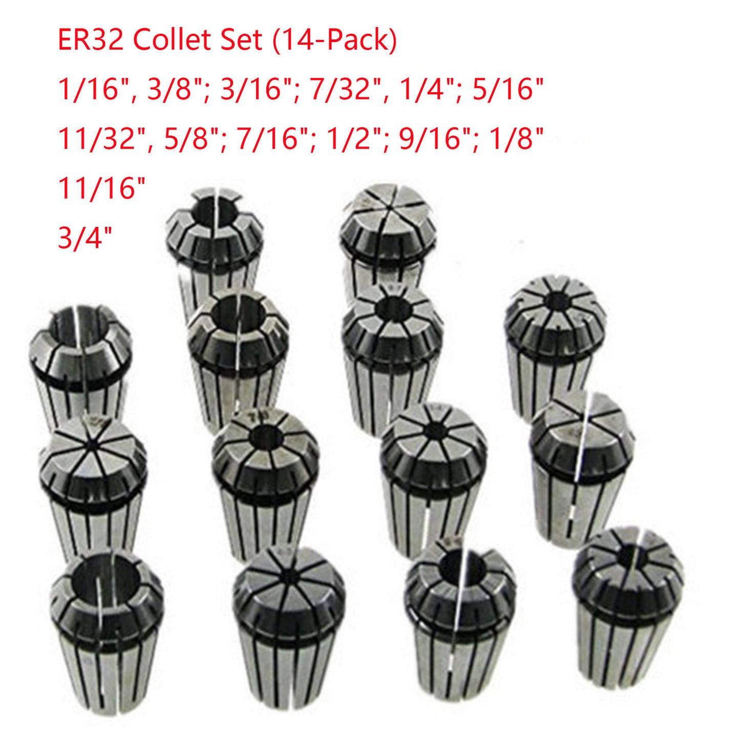 findmall ER32 Super Accuracy 14 PCS 1/16"-3/4" ER-32 Collets Set With 3/8 7/16 1/2