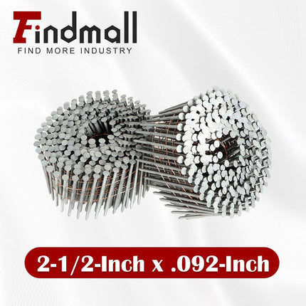 findmall 3600PCS 15° Wire Coil Roofing Nails Ring Shank Hot Dipped Galvanized 0.092"