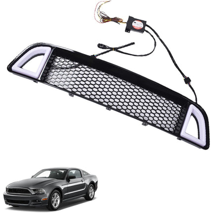 Findmall Front Upper Honeycomb Grille with DRL Lights for 2013-2014 Ford Mustang, Black