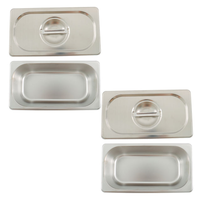 Findmall 2 Set 1/3 Size 3.6 Inch Deep Steam Table Pans With Lids | Stainless Steel Hotel Pans, for Steam Tables, Restaurants, Catering and Industrial