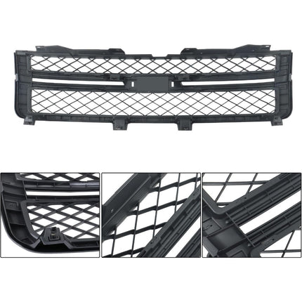 Findmall 2-Piece Matte Black Front Bumper Grille and Hood Molding Trim Kit Replacement for Silverado 2500HD and 3500HD 2011-2014 20966058 20963700
