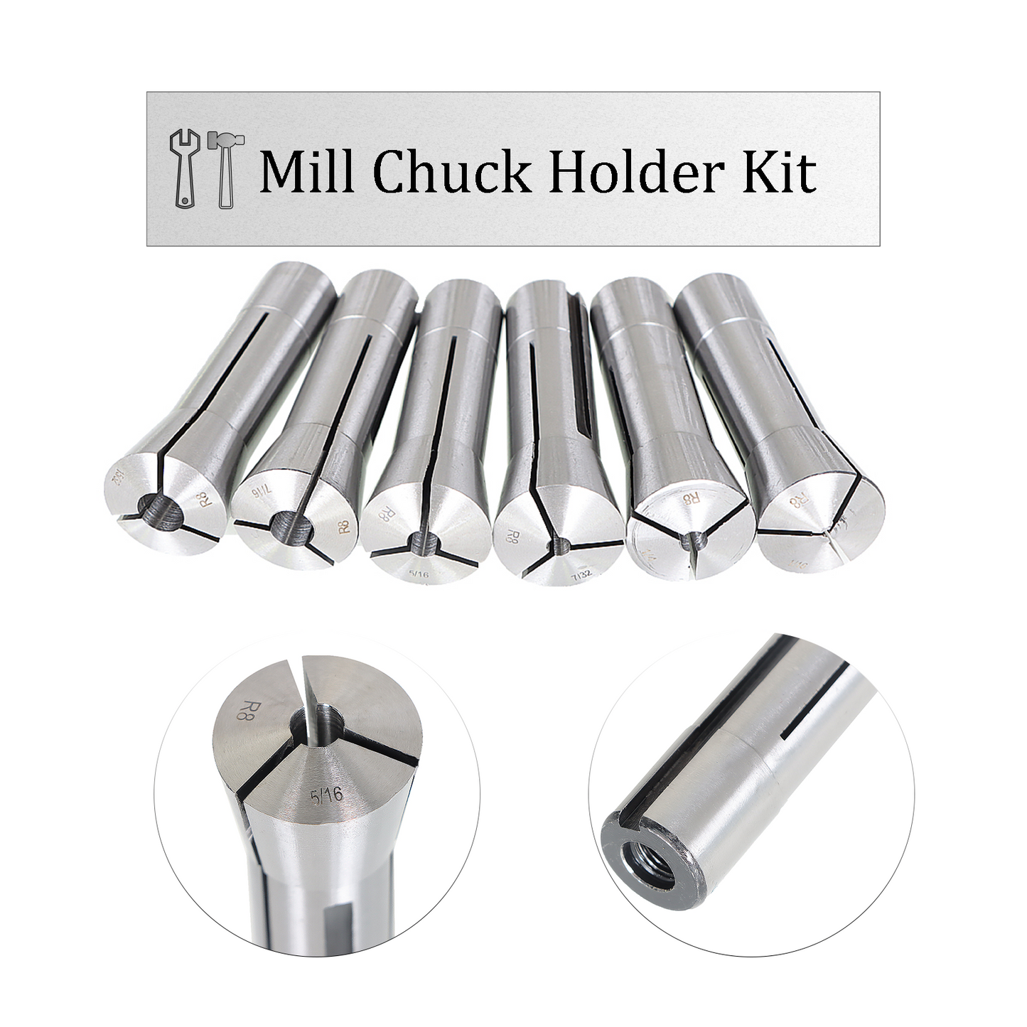 findmall 23Pcs R8 Collet Set 1/16 inch - 3/4 inch Mill Collets Set Steel Mill Chuck Holder Fit for Mill Machine