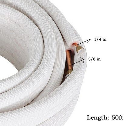 findmall 50FT Air Conditioning Copper Tubing Hose Extension 1/4" and 3/8" Twin Copper Hoses Insulated Copper Hoses Fit for Mini Split Air Conditioner