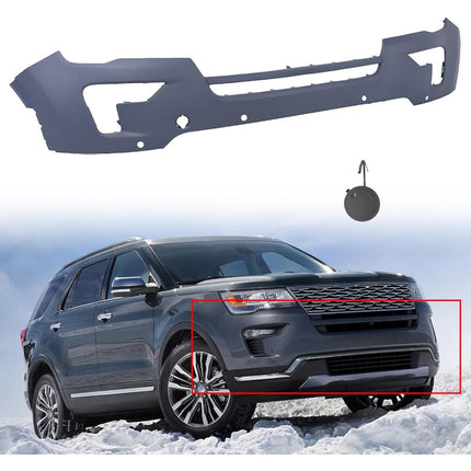 Findmall Primed Front Bumper Cover with Sensor Holes Replacement for 2018-2019 Ford Explorer