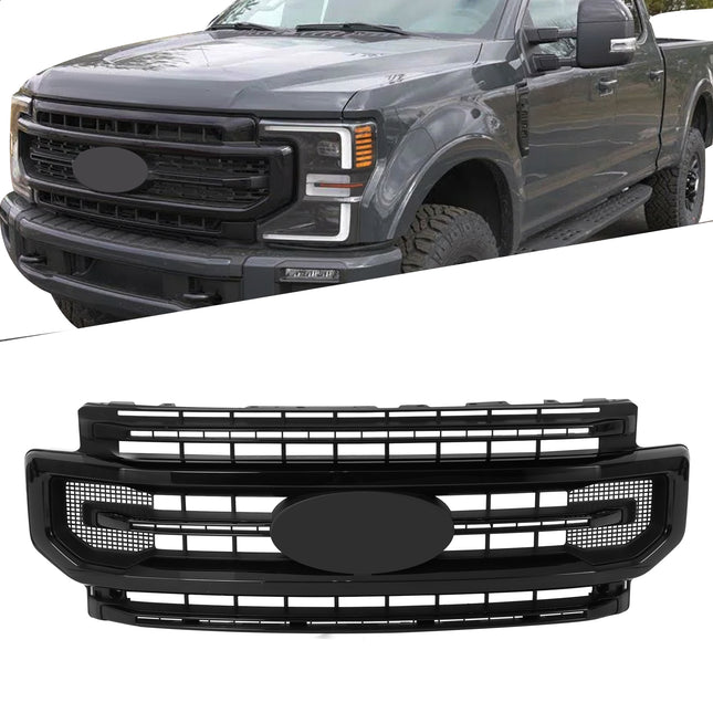 Findmall Glossy Black Three-Bar Front Upper Bumper Grille Replacement for F-250 and F-350 Platinum Style 2020-2022 LC3Z-8200-DB