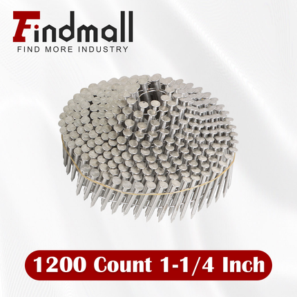 Findmall 304 Stainless Steel 15-Degree Coil Siding Nails, 0.090" Ring Shank Wire Collated Nails for CN45 Coil Nail Gun