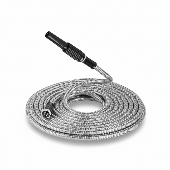 findmall Stainless Steel Garden Hose with Nozzle – Flexible, Kink-Free, Rust-Proof Heavy Duty Metal Water Hose