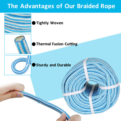 findmall 5/8 Inch 200 Feet 24 Strands Braided Rope Tree Felling Rope High Strength Polyester Rope for Swing Camping Bundling Black White