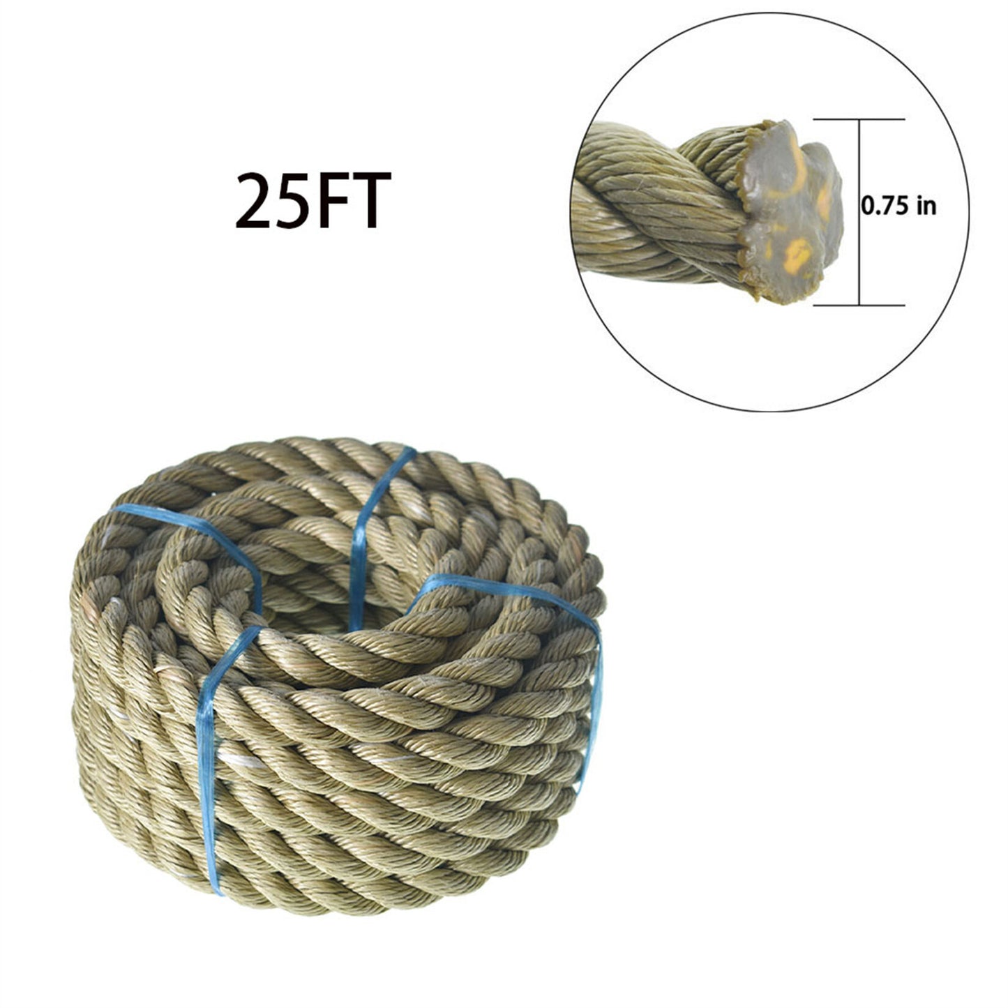 3/4 inch 1 inch Diameter Twisted Manila Rope, Twisted 3 Strand, Polypropylene Rope for Indoor Outdoor Use for Landscaping, Tug of War, Projects and Tie Downs