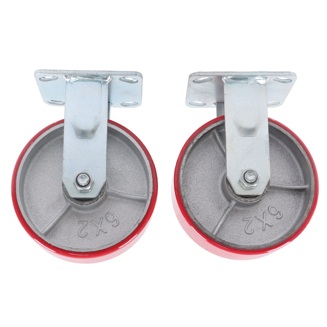 Findmall 2 Pack 6 Inch Polyurethane Rigid Caster Wheels, Plate Mount, Heavy Duty Replacement Casters for Carts, Workbenches & Industrial Equipment