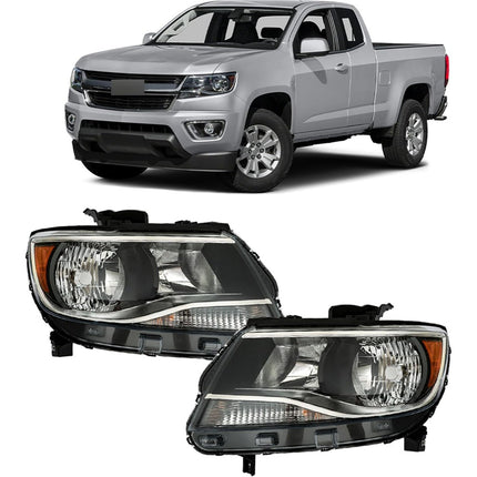 Findmall Driver Side and Passenger Side Headlights Assembly Halogen Replacement for Colorado 2015-2022 Housing Black Lamp LH RH 2PCS GM2503407 GM2502407