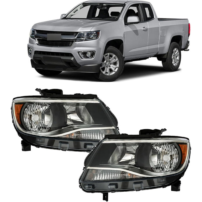 Findmall Driver Side and Passenger Side Headlights Assembly Halogen Replacement for Colorado 2015-2022 Housing Black Lamp LH RH 2PCS GM2503407 GM2502407