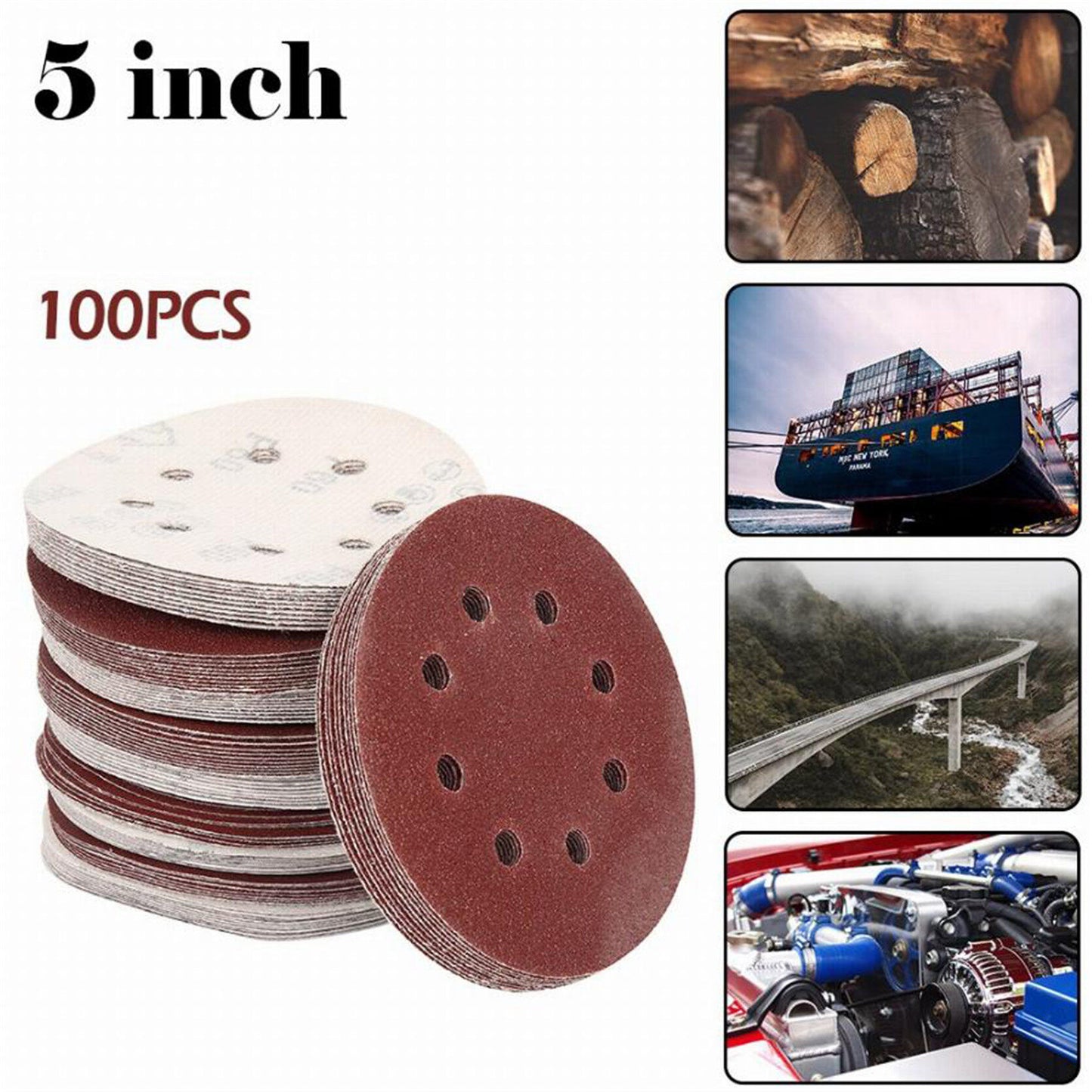 findmall 100PCS 5 Inch 8 Holes Hook and Loop Sanding Discs 120 Grit Sandpaper for Sanding Grinder Polishing Accessories