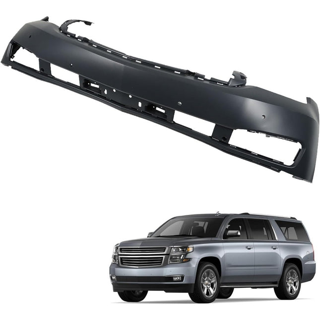 Findmall Primed Front Bumper Cover with Parking Sensor Holes Replacement for 2015-2020 Chevrolet Tahoe Suburban, GM1000974, 23320623