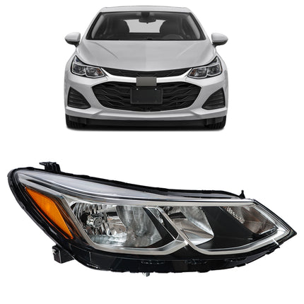 Findmall Passenger Side Headlights Assembly Halogen w/o DRL Replacement for Cruze 2016-2019 Housing Chrome Lamp RH 1PC