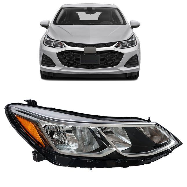 Findmall Passenger Side Headlights Assembly Halogen w/o DRL Replacement for Cruze 2016-2019 Housing Chrome Lamp RH 1PC