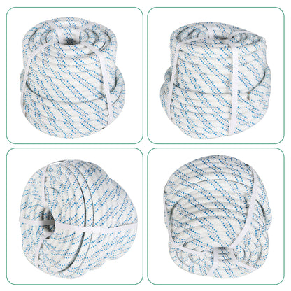 findmall 5/8 In Braid Polyester Rope Bull Rigging High Force Polyester Rope 150 FT White Grey Blue