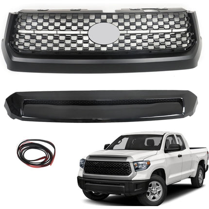 Findmall Front Upper Grille with Hood Bulge Molding for 2014-2020 Toyota Tundra, Matte Black