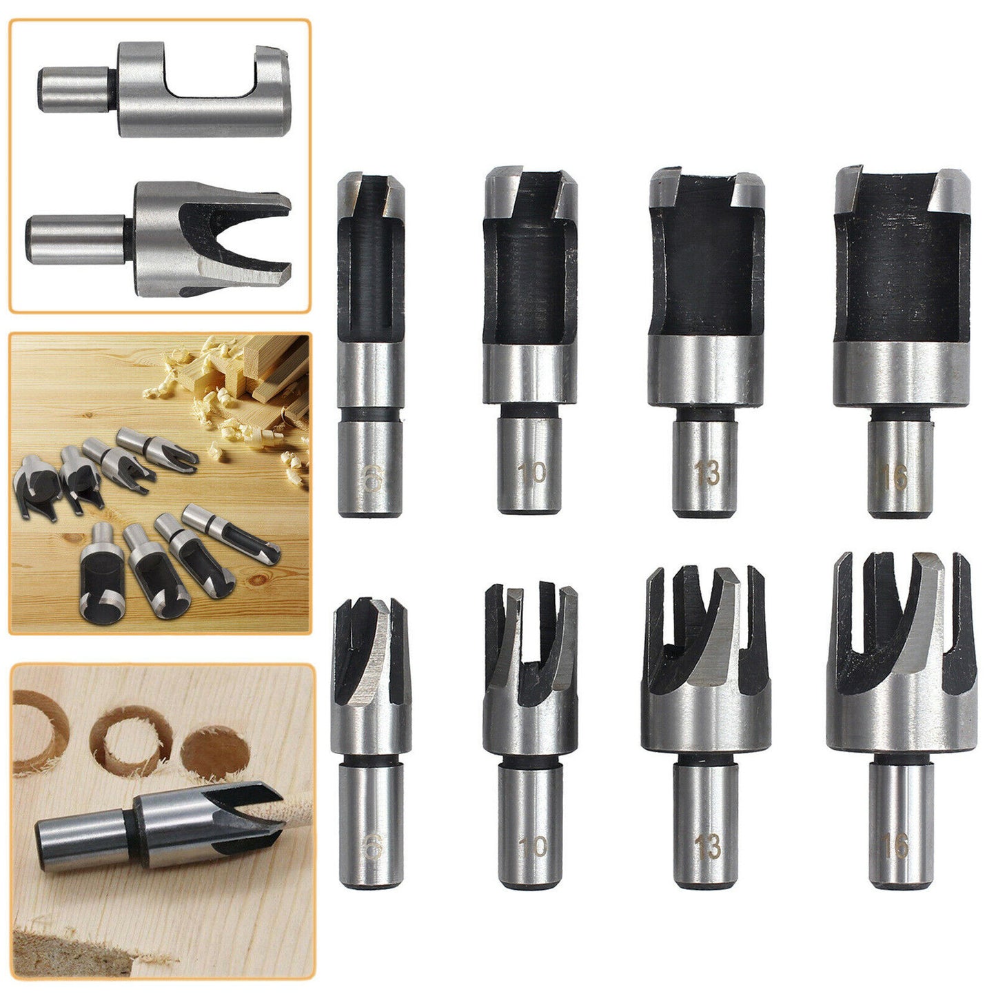 findmall 8Pcs Wood Plug Cutter Drills Bit Set (5/8", 1/2", 3/8", 1/4") Straight and Tapered Taper, Carbon Steel Woodworking Cutting Tool