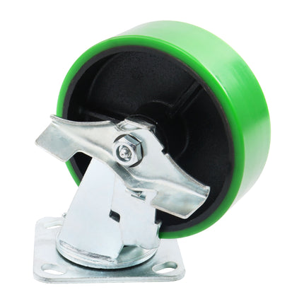 Findmall 4 Pack 6 Inch Polyurethane Swivel Caster Wheels with Total Lock Brake, Plate Mount, Heavy Duty Replacement Casters for Toolboxes, Workbenches & Industrial Equipment