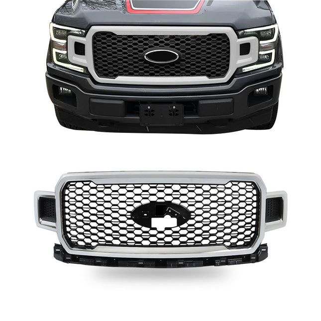 Findmall Chrome Honeycomb Front Upper Grille Replacement for F-150 2018-2020
