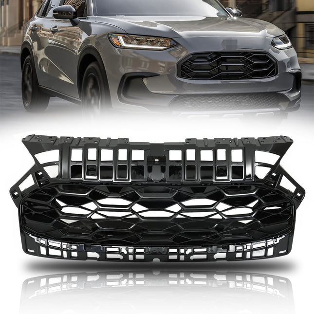 Findmall Glossy Black Honeycomb Mesh Front Upper Bumper Grille Replacement for HR-V 2023-2024