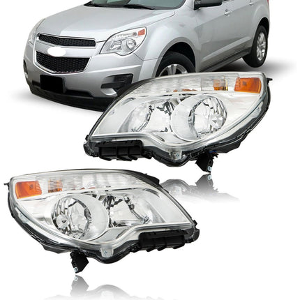 Findmall Driver Side and Passenger Side Headlights Assembly Halogen Replacement for Equinox 2011-2015 Housing Chrome Lamp LH RH 2PCS GM2502338 GM2503338