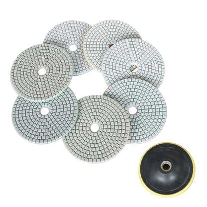 findmall 5 Inch Diamond Polishing Pads with 1Pcs 5 Inch Backer Pad, 8Pcs 50-3000 Grit Polishing Pad Kit Fit for Drill, Grinder, Polisher