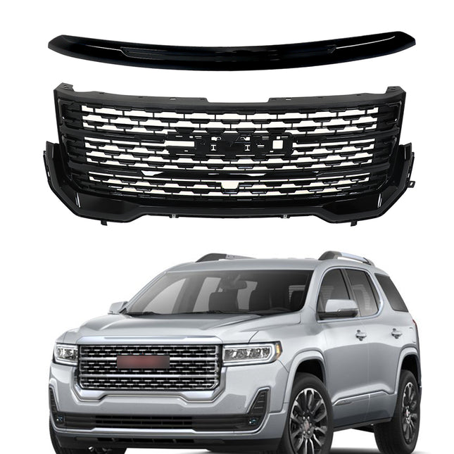 Findmall 2-Piece Glossy Black Front Upper Bumper Grille with Molding Replacement for Acadia 2020-2023