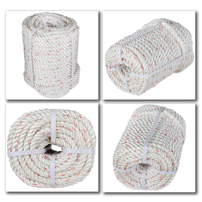 findmall 5/8 In Braid Polyester Rope Bull Rigging High Force Polyester Rope 150 FT White Red