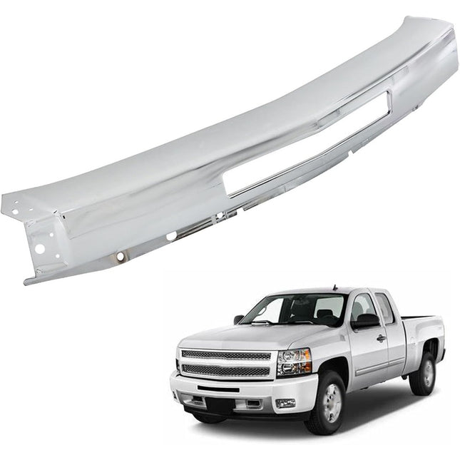 Findmall Front Bumper Impact Face Bar for 2007‑2013 Chevry Silverado 1500 2500 3500, Chrome Steel with Center Air Intake Hole, Replacement for GM1002831 and 15941850
