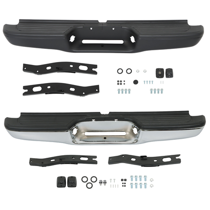 Findmall Steel Rear Step Bumper for 1995-2004 Toyota Tacoma Black Chrome TO1102214 TO1102215