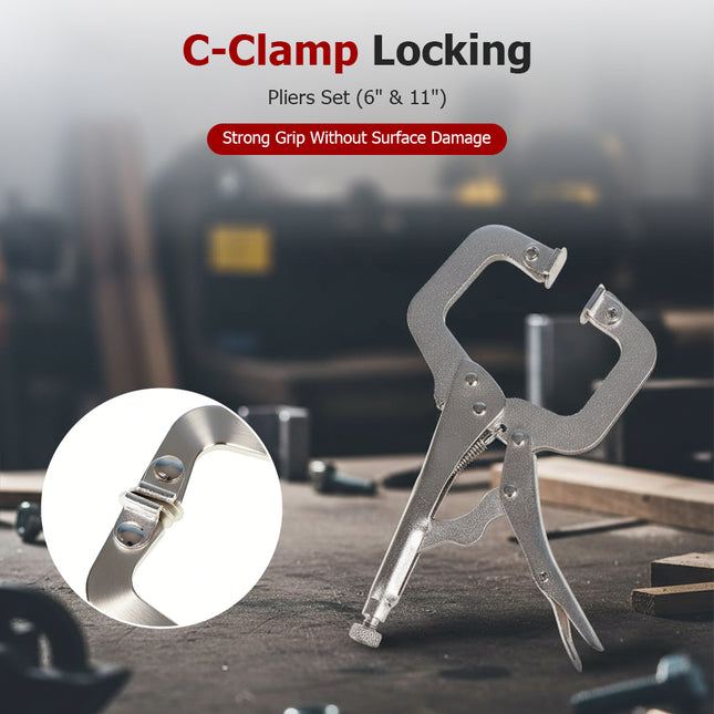 findmall 5PCS 6" & 11" C-Clamp Locking Pliers Set – Adjustable Swivel Pad Vise Grip Pliers for Woodworking, Welding & Metalwork