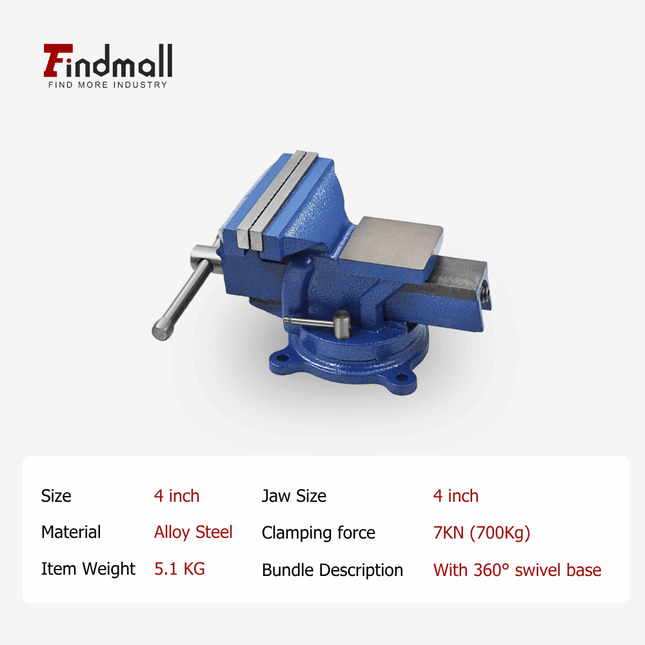 findmall 4"–6" Bench Vise with Anvil – Heavy Duty Tabletop Vise with Swivel Locking Base for Workshop & DIY Use
