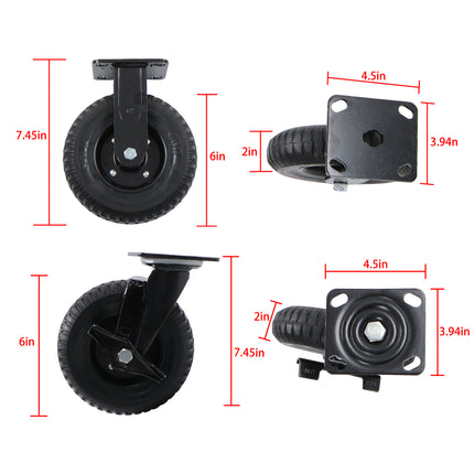 Findmall 4 Pack 8" Rubber Swivel & Rigid Caster Wheels with Wheel Brake, Top Plate Mount, Heavy Duty Casters for Flat Carts, Dollies & Workbenches