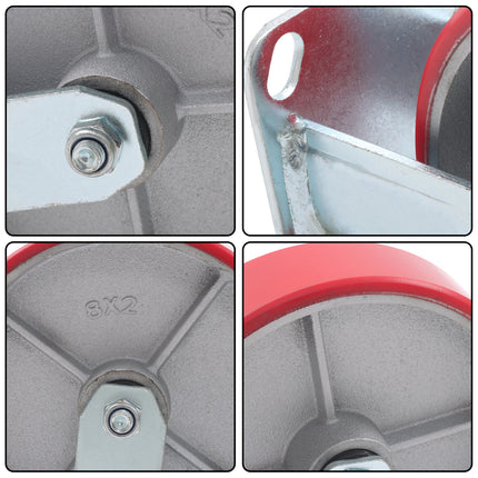 Findmall 4 Pack 8" Polyurethane on Iron Core Rigid Caster Wheels, Top Plate Mount, Heavy Duty Casters for Platform Trucks, Dollies & Carts