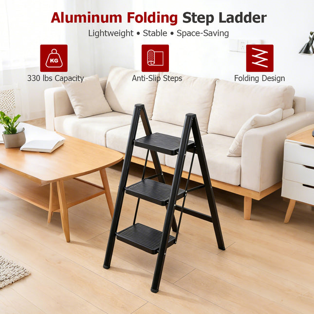 findmall Aluminum Folding Step Ladder – Lightweight Step Stool with Wide Anti-Slip Pedal, 330lb Capacity for Home, Kitchen & Office