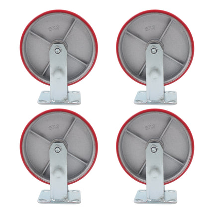Findmall 4 Pack 8" Polyurethane on Iron Core Rigid Caster Wheels, Top Plate Mount, Heavy Duty Casters for Platform Trucks, Dollies & Carts