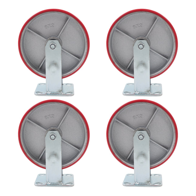 Findmall 4 Pack 8" Polyurethane on Iron Core Rigid Caster Wheels, Top Plate Mount, Heavy Duty Casters for Platform Trucks, Dollies & Carts