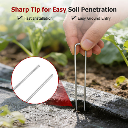 findmall Galvanized Garden Stakes & Gasket Set – Heavy Duty Landscape Staples for Weed Barrier Fabric, Ground Cover & Landscape Fabric