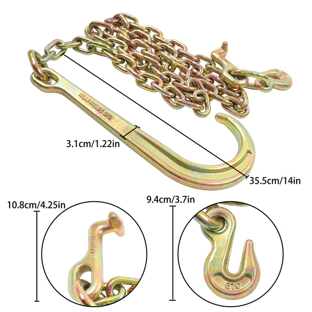 findmall 5/16" Grade 70 Tow Chain with 15" J Hook, T Hook & Grab Hook