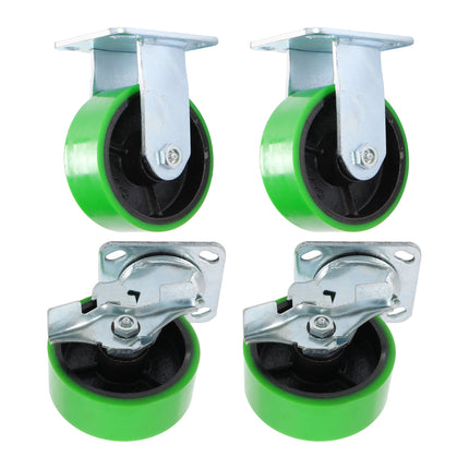 Findmall 4 Pack 5" Polyurethane Swivel & Rigid Caster Wheels with Double Lock Brake, Top Plate Mount Heavy Duty Casters for Platform Trucks, U-Boat Carts & Workbenches