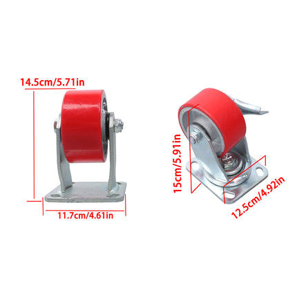 Findmall 4 Pack 4" Polyurethane on Iron Core Rigid & Swivel Caster Wheels with Brake, Top Plate Mount Heavy Duty Casters for Workbenches, Toolboxes & Equipment