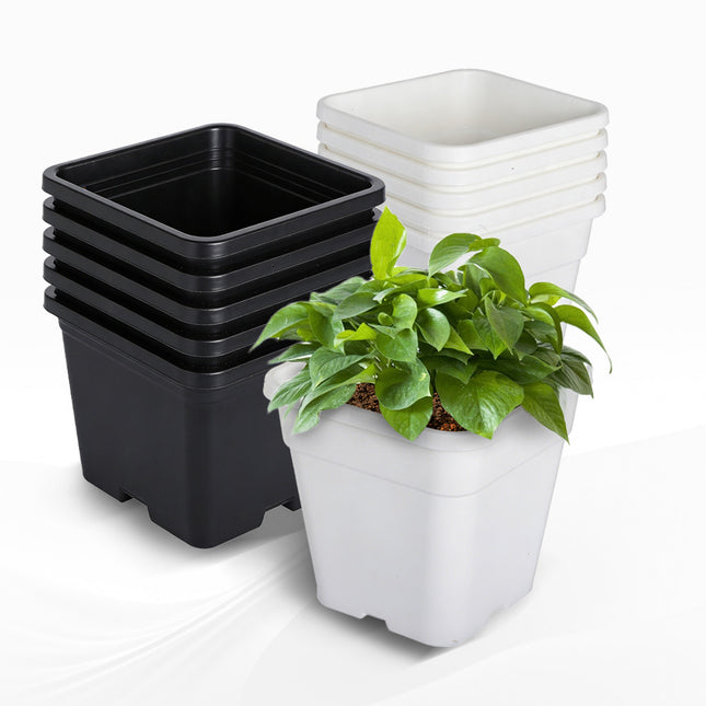 findmall 10PCS Square Black/ White Nursery Pots – Durable Plastic Plant Pots for Seedlings, Soil Plants & Garden Growing Containers